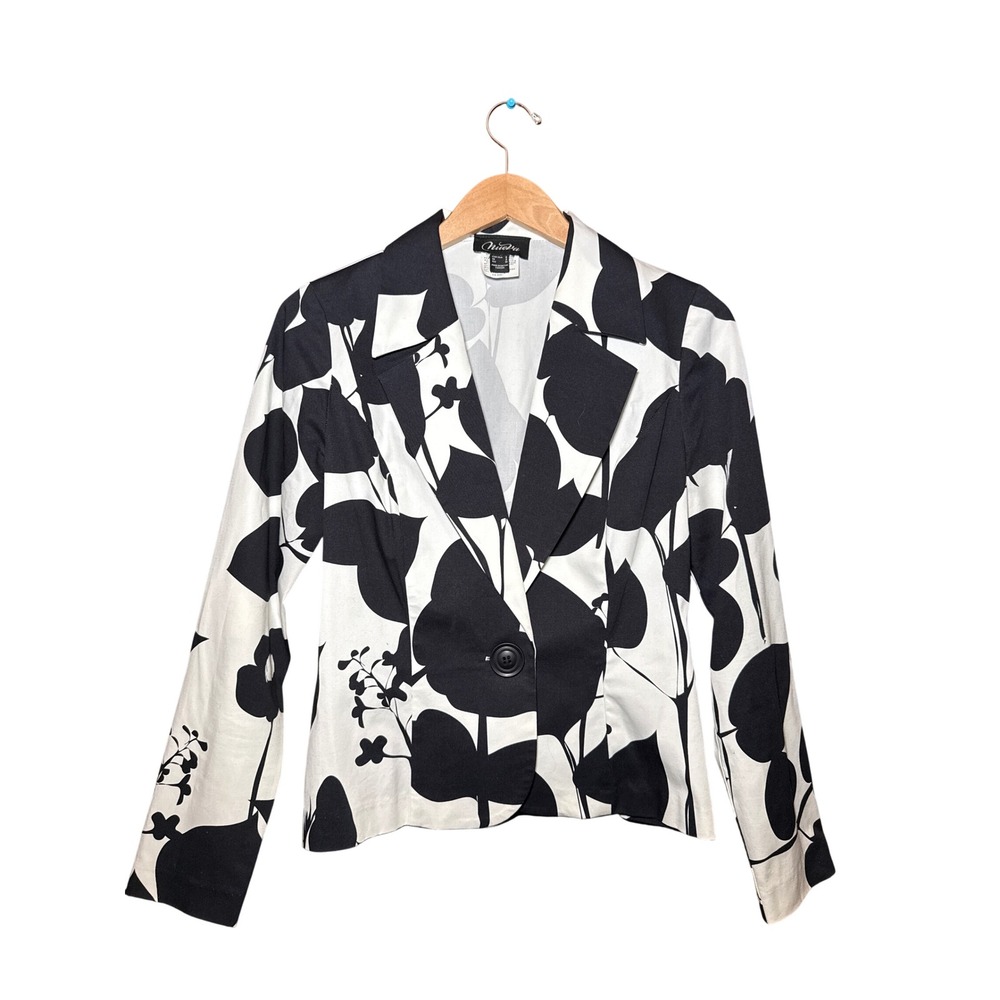 Nueva Womens  Floral Leaf Print Single Button Blazer Jacket Size 6 Retro Classic